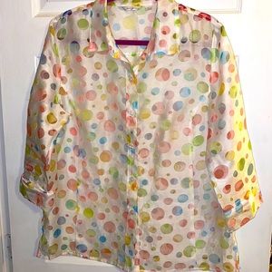 Erin London size L . Sheer . Button down cover. Polkadots.